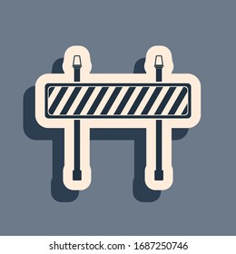 Black Road barrier icon isolated on grey background. Fence of building or repair works. Hurdle icon. Long shadow style. Vector Illustration