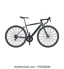 black road bike isolated on white background, flat style