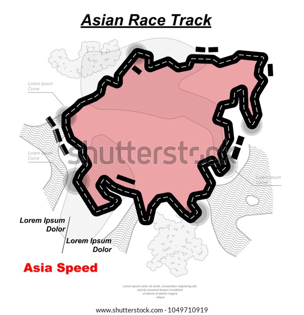 Black road circuit asian form silhouette with\
text isolated on white\
background