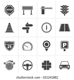 Black Road and Traffic Icons - vector icon set