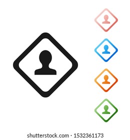 Black Road traffic sign. Signpost icon isolated on white background. Pointer symbol. Isolated street information sign. Direction sign. Set icons colorful. Vector Illustration