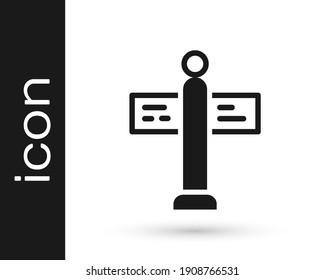Schwarzes Straßenverkehrszeichen. Symbol einzeln auf weißem Hintergrund. Zeigersymbol. Straßeninformationszeichen. Wegweiser.  Vektorgrafik