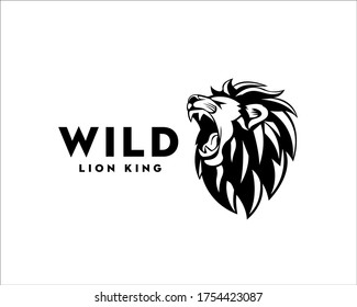 Black roaring head lion thick fur logo symbol design illustration