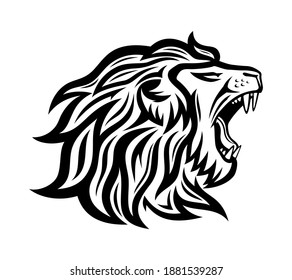 Black roaring lion icon on white background.