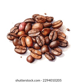 Black roasted coffee bean in watercolor