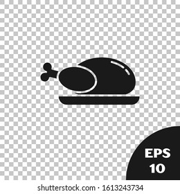 Black Roasted turkey or chicken icon isolated on transparent background.  Vector Illustration