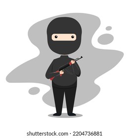 Black Robber With Rifle Cartoon Vector