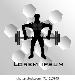 Black robot. Barbell. Logos or emblems. Vector. White background.
Illustration can be used in the internet advertisements,
banners, websites, infographics. Sport.
