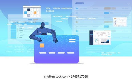 black robot hacking data privacy security information of credit card artificial intelligence concept horizontal