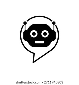 Icono negro de la cabeza del robot dentro de una burbuja de discurso