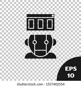Black Robot icon isolated on transparent background.  Vector Illustration