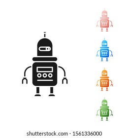 Black Robot icon isolated on white background. Set icons colorful. Vector Illustration