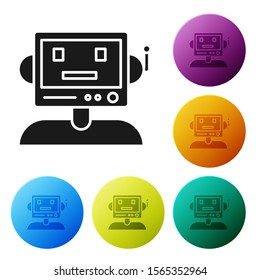 Black Robot icon isolated on white background. Set icons colorful circle buttons. Vector Illustration