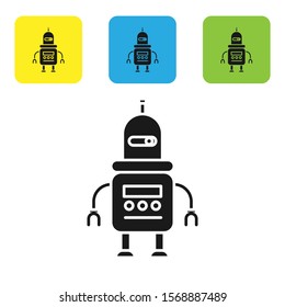 Black Robot icon isolated on white background. Set icons colorful square buttons. Vector Illustration