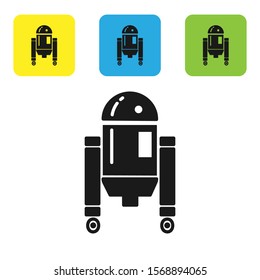 Black Robot icon isolated on white background. Set icons colorful square buttons. Vector Illustration