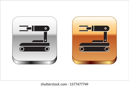Black Robot icon isolated on white background. Silver-gold square button. Vector Illustration