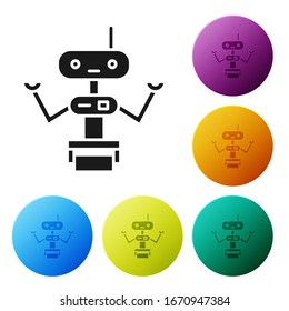 Black Robot icon isolated on white background. Set icons in color circle buttons. Vector Illustration