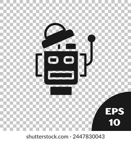 Black Robot icon isolated on transparent background. Artificial intelligence, machine learning, cloud computing.  Vector