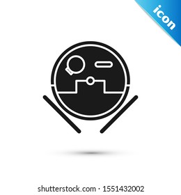 Black Robot vacuum cleaner icon isolated on white background. Home smart appliance for automatic vacuuming, digital device for house cleaning.  Vector Illustration