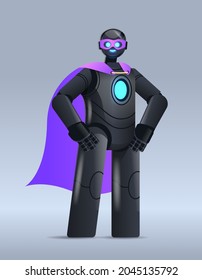 black robot wearing super hero cloak artificial intelligence concept vertical