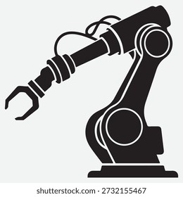 Black robotic arm with claw gripper and articulated joints on a light gray background industrial robot