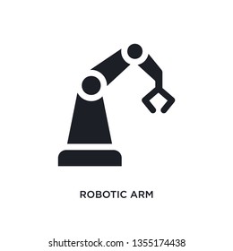black robotic arm isolated vector icon. simple element illustration from industry concept vector icons. robotic arm editable logo symbol design on white background. can be use for web and mobile
