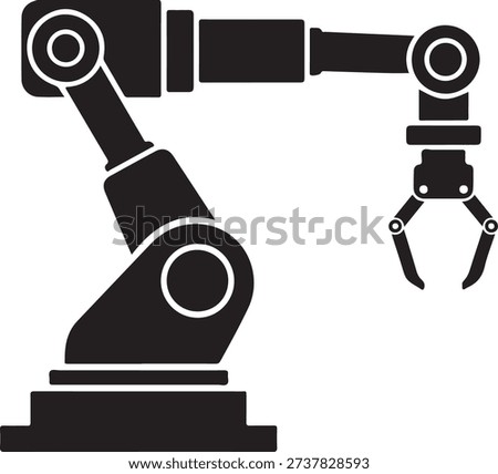 Black robotic arm with white outlines on a white background industrial robot mechanical arm