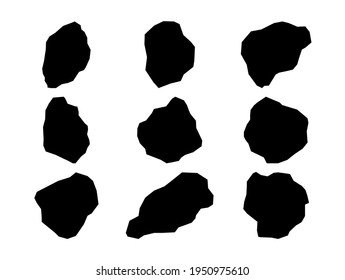 Black rock specimen set. Stone sample silhouettes.