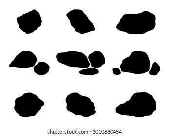 Black rock specimen set. Stone sample silhouette.