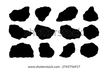 Black rock specimen set. Stone silhouette