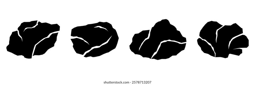 Black rock specimen. Stone samples silhouette. Gravel rock