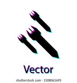 Black Rocket icon isolated on white background.  Vector Illustration