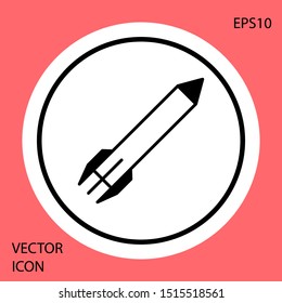 Black Rocket icon isolated on red background. White circle button. Vector Illustration