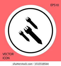 Black Rocket icon isolated on red background. White circle button. Vector Illustration