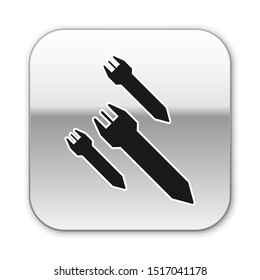 Black Rocket icon isolated on white background. Silver square button. Vector Illustration