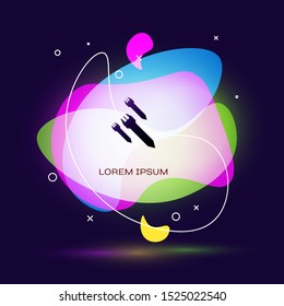 Black Rocket icon isolated on dark blue background. Abstract banner with liquid shapes. Vector Illustration
