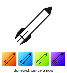 Black Rocket icon isolated on white background. Set icons in color square buttons. Vector Illustration