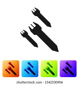 Black Rocket icon isolated on white background. Set icons in color square buttons. Vector Illustration