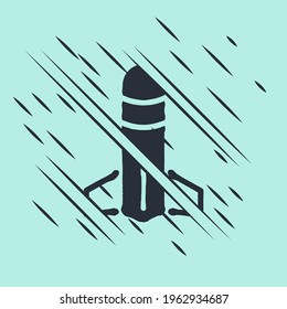 Black Rocket icon isolated on green background. Glitch style. Vector