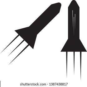 BLACK ROCKET ICON VECTOR WITH JET