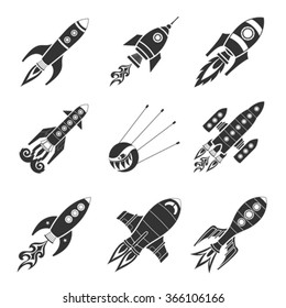 Black Rocket Icons Set