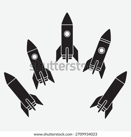 Black rocket icons taking off, business startup launch concept