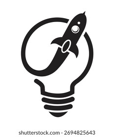Black Rocket Lamp Idea Logo Vector Design Symbol Icon	

