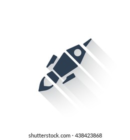 Black Rocket Launch icon with long shadow