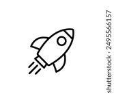 black Rocket line icon isolated on white background. Simple outline rocket signs set. Rocket launched icon.