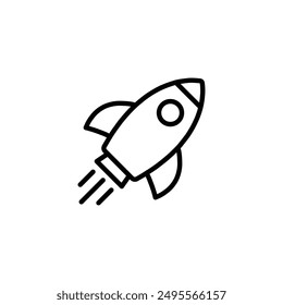 black Rocket line icon isolated on white background. Simple outline rocket signs set. Rocket launched icon.