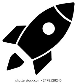 Black rocket in simple design isolated icon. Vector illustration