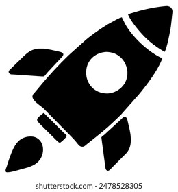 Black rocket with simple design isolated icon. Vector illustration