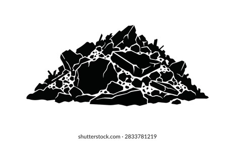 black rocks piled together with rough jagged edges isolated on transparent background natural texture and shape