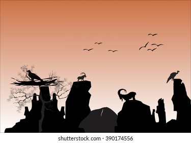 Black rocks vector silhouettes illustration